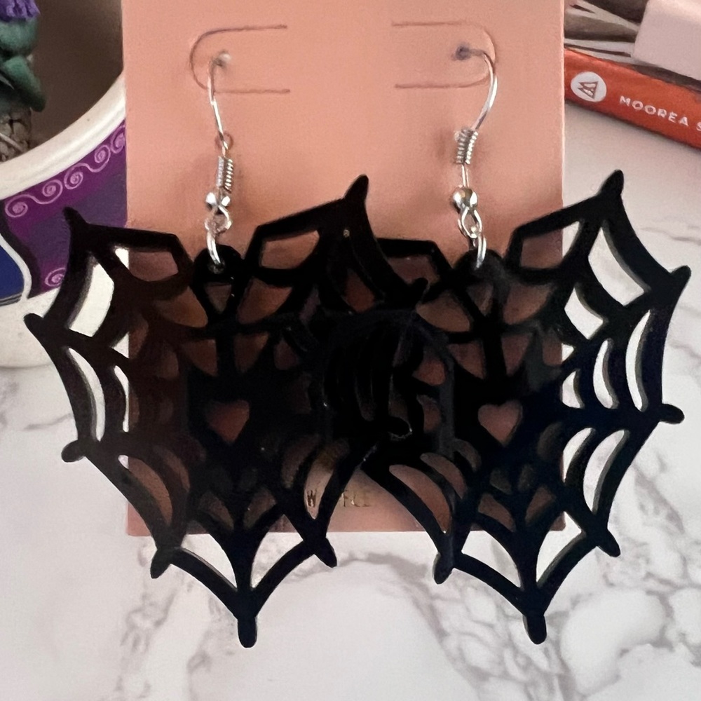 Black Spider Web Earrings